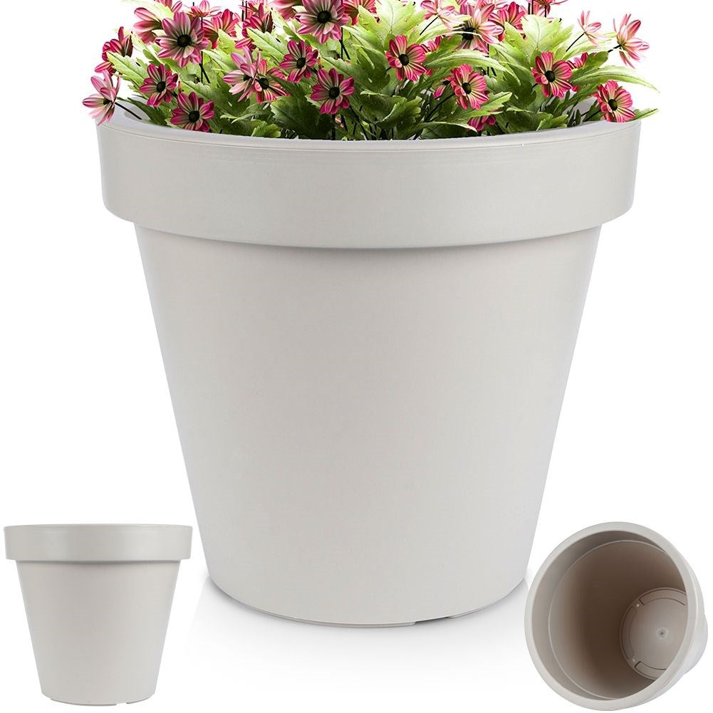 Beige Weatherproof Flower Pot in High Quality Plastic