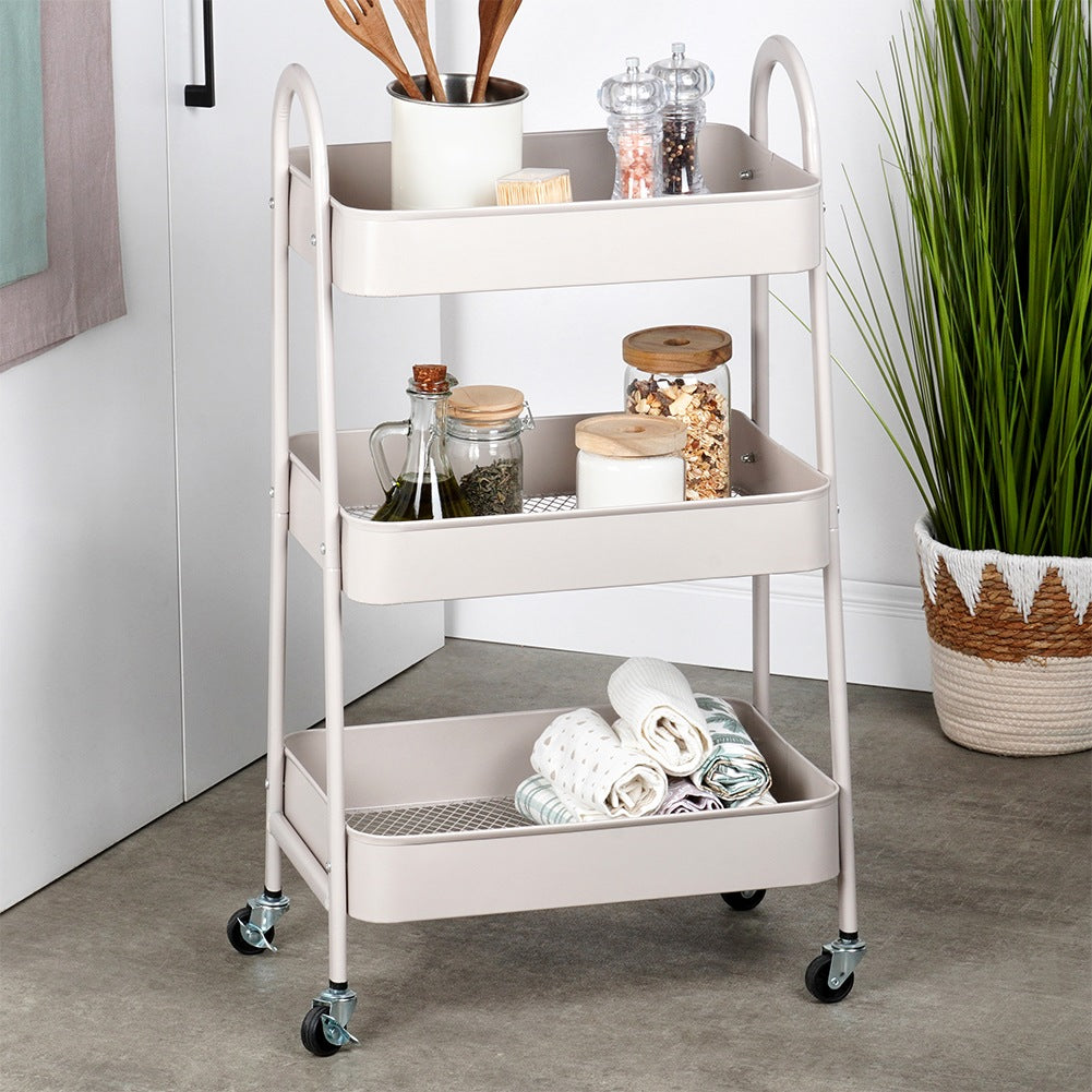 Beige metal 3-level shelf on wheels 44x31.5x78.5 cm