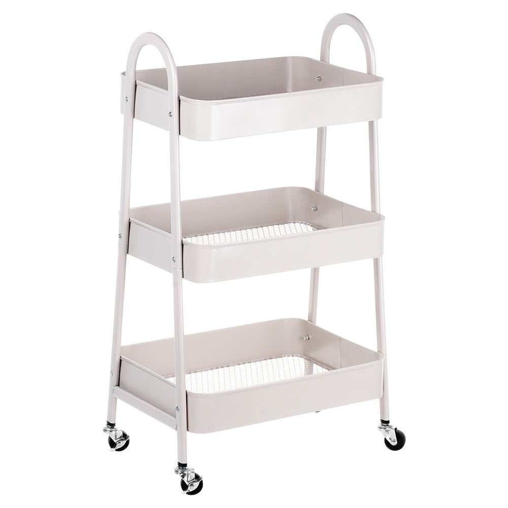Beige metal 3-level shelf on wheels 44x31.5x78.5 cm