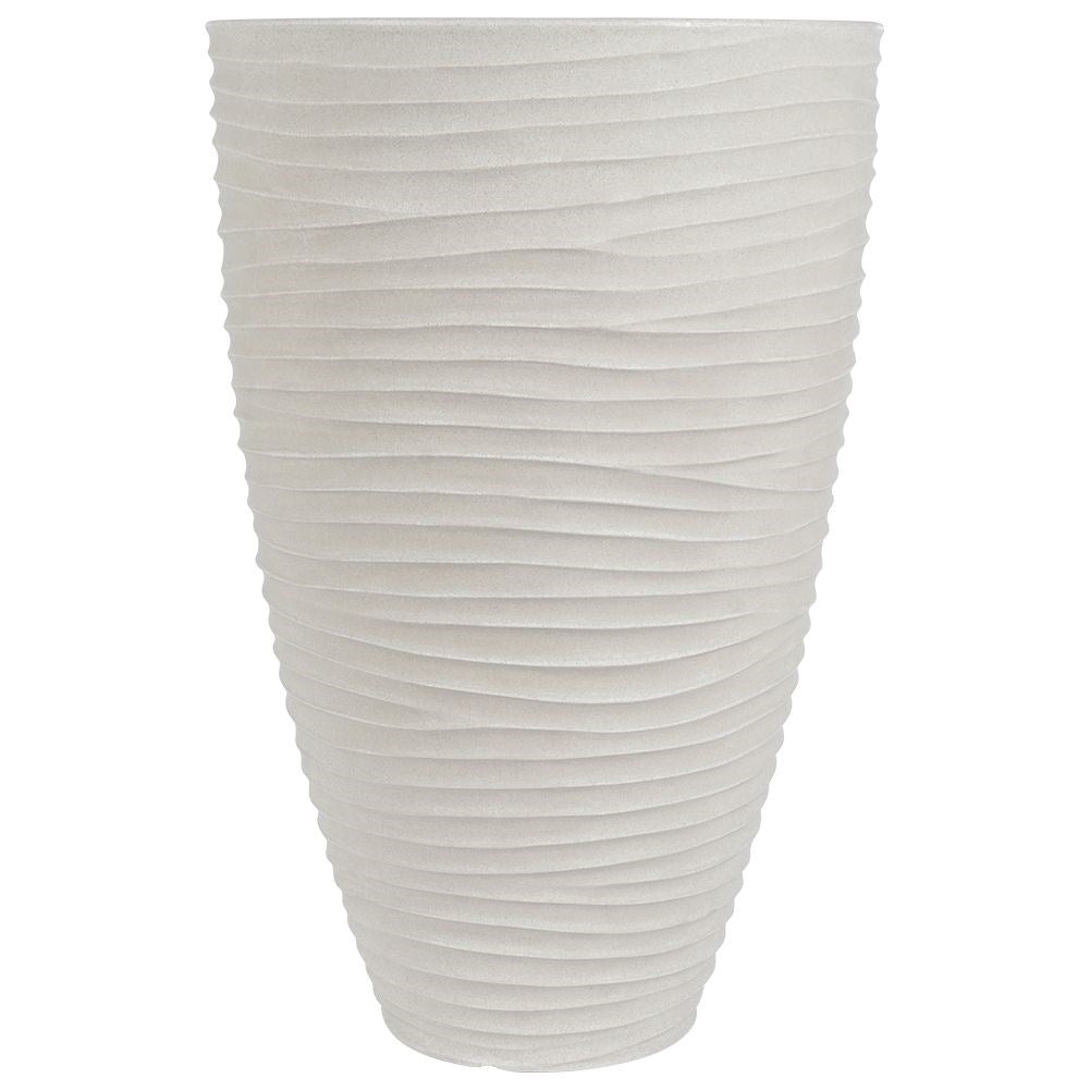 Beige plastic pot with stone imitation - weatherproof and stylish