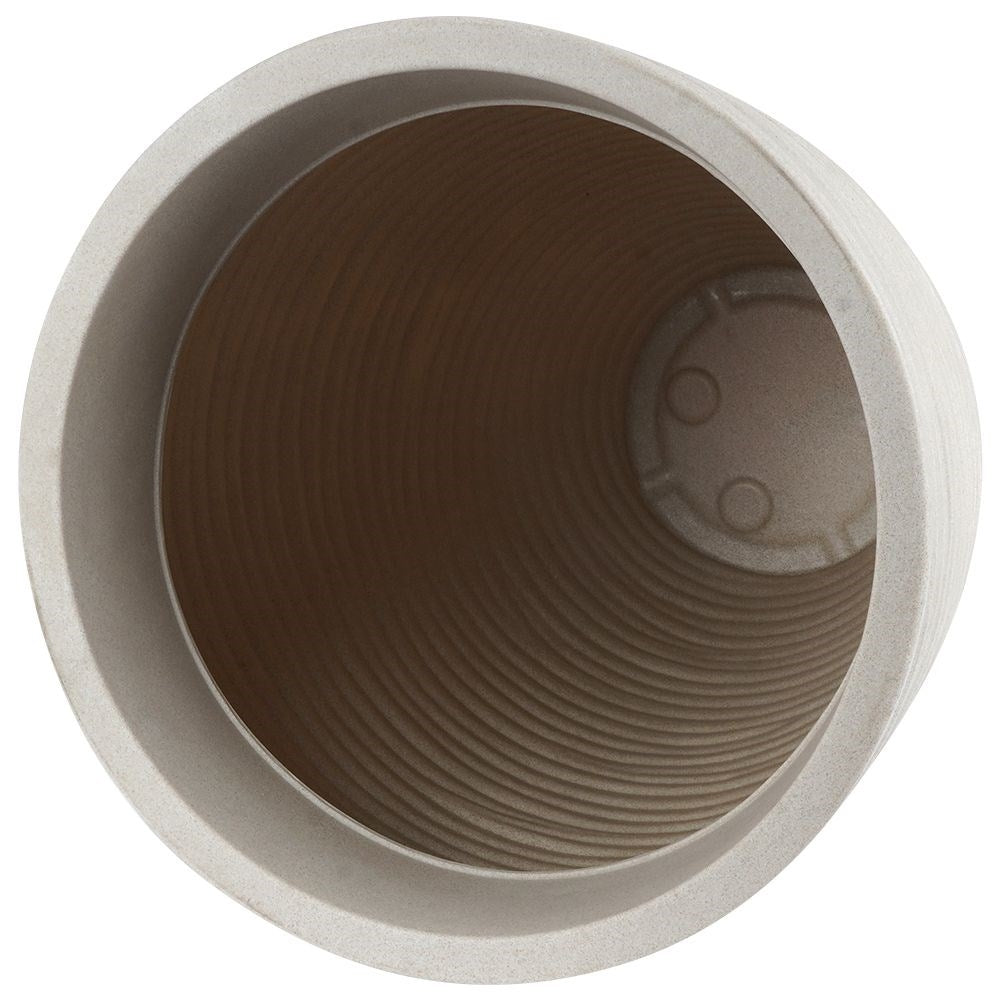 Beige plastic pot with stone imitation - weatherproof and stylish