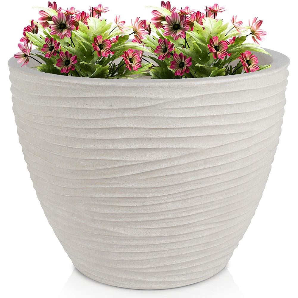 Beige stone imitation flowerpot with decorative pattern