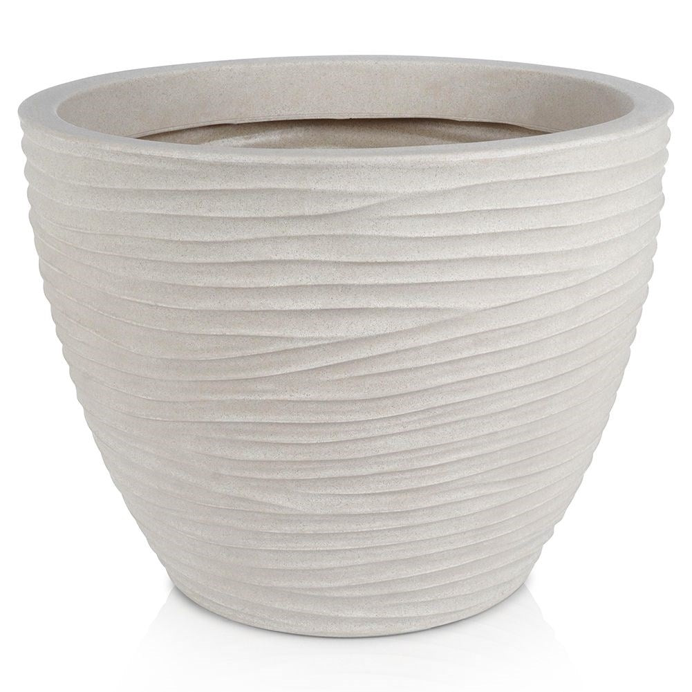 Beige stone imitation flowerpot with decorative pattern