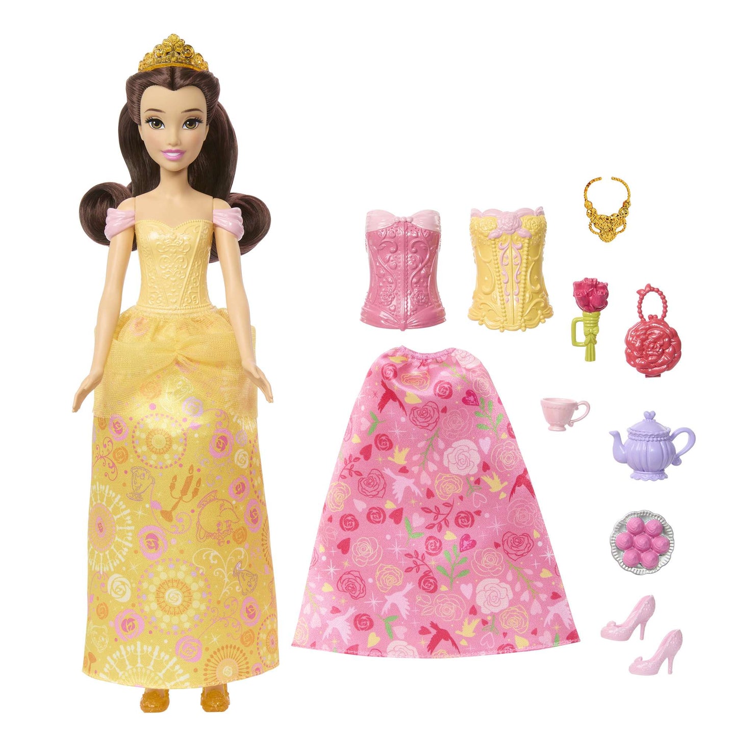 Belle Doll Set with Yellow Ball Gown & Pink Tea Outfit
