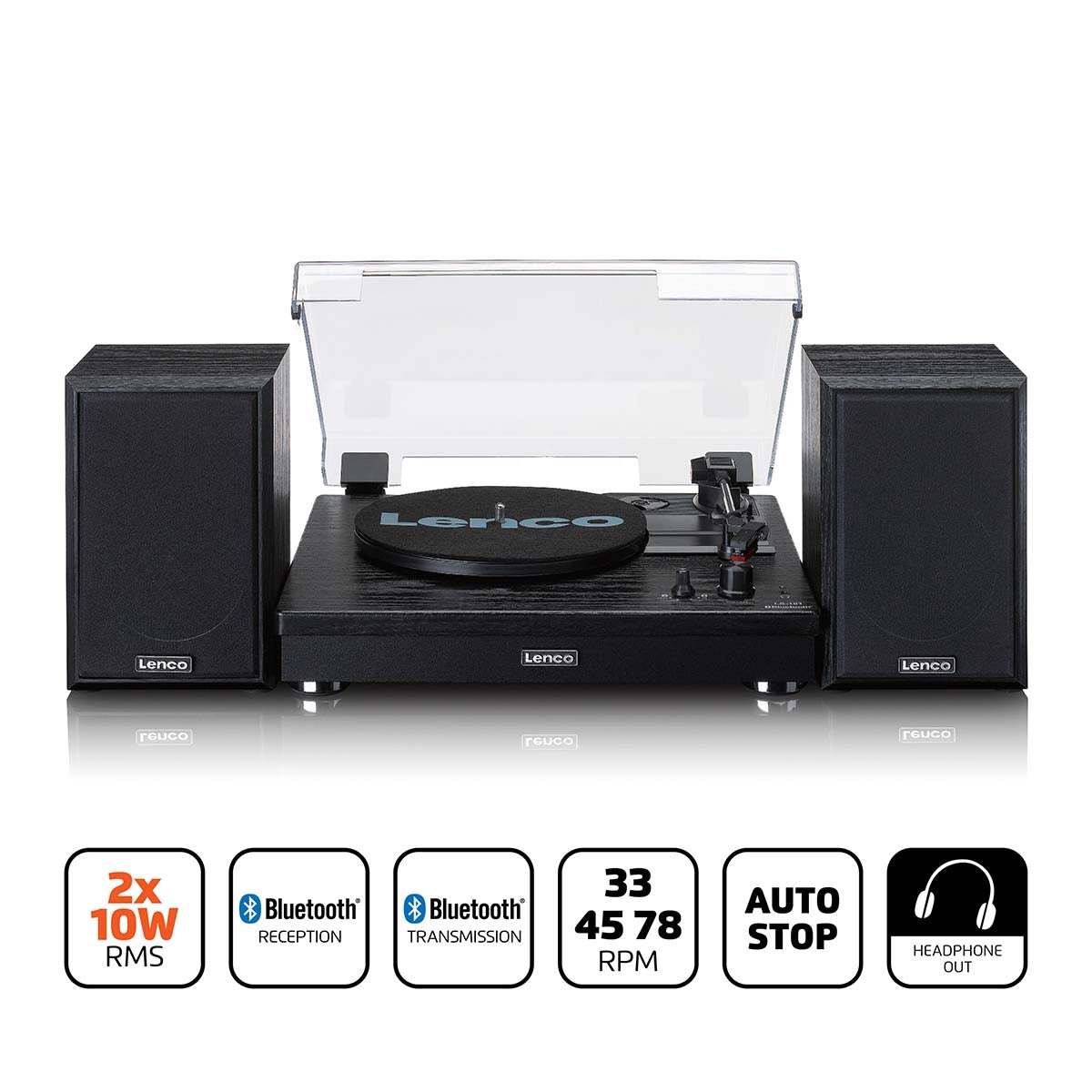 Belt drive wooden Record Player with Bluetooth reception transmisson and 2 external speakers