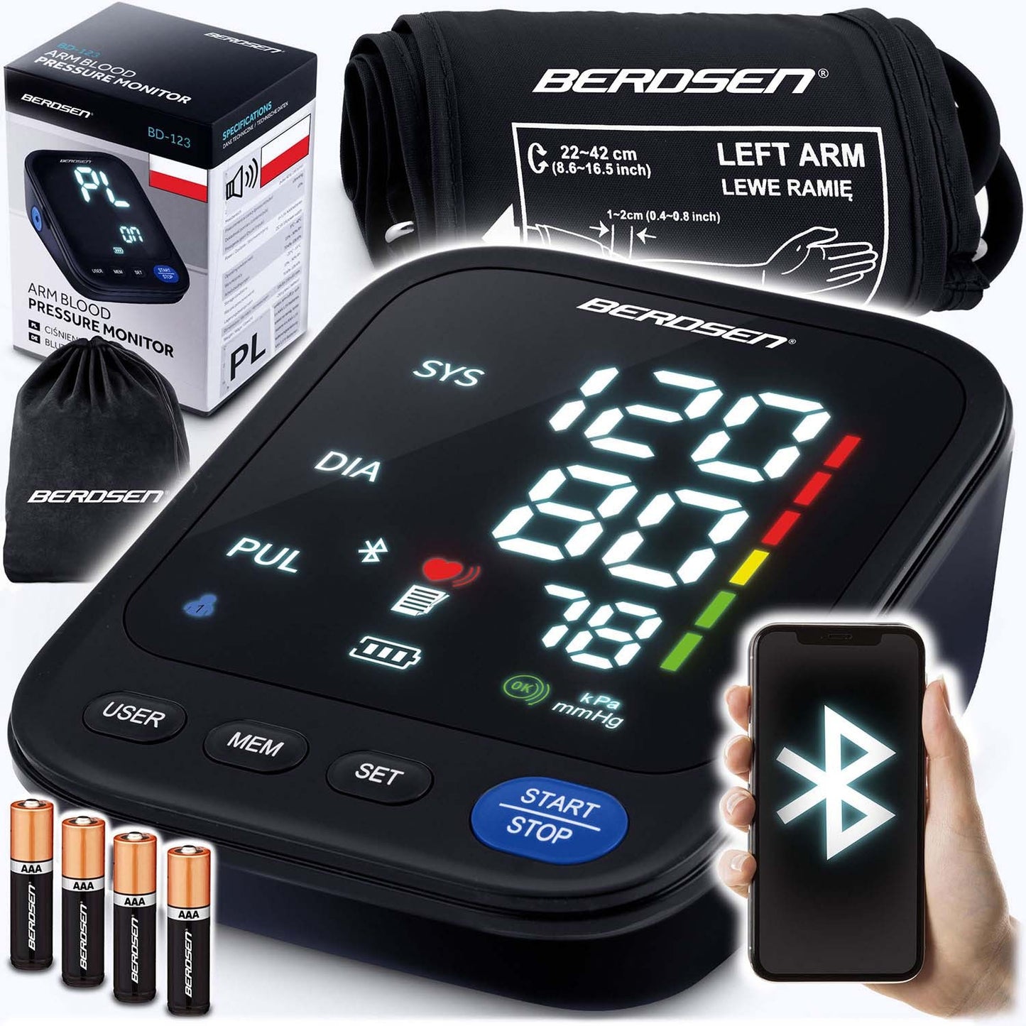 Berdsen BD-123 upper arm blood pressure monitor with Polish messages and Bluetooth
