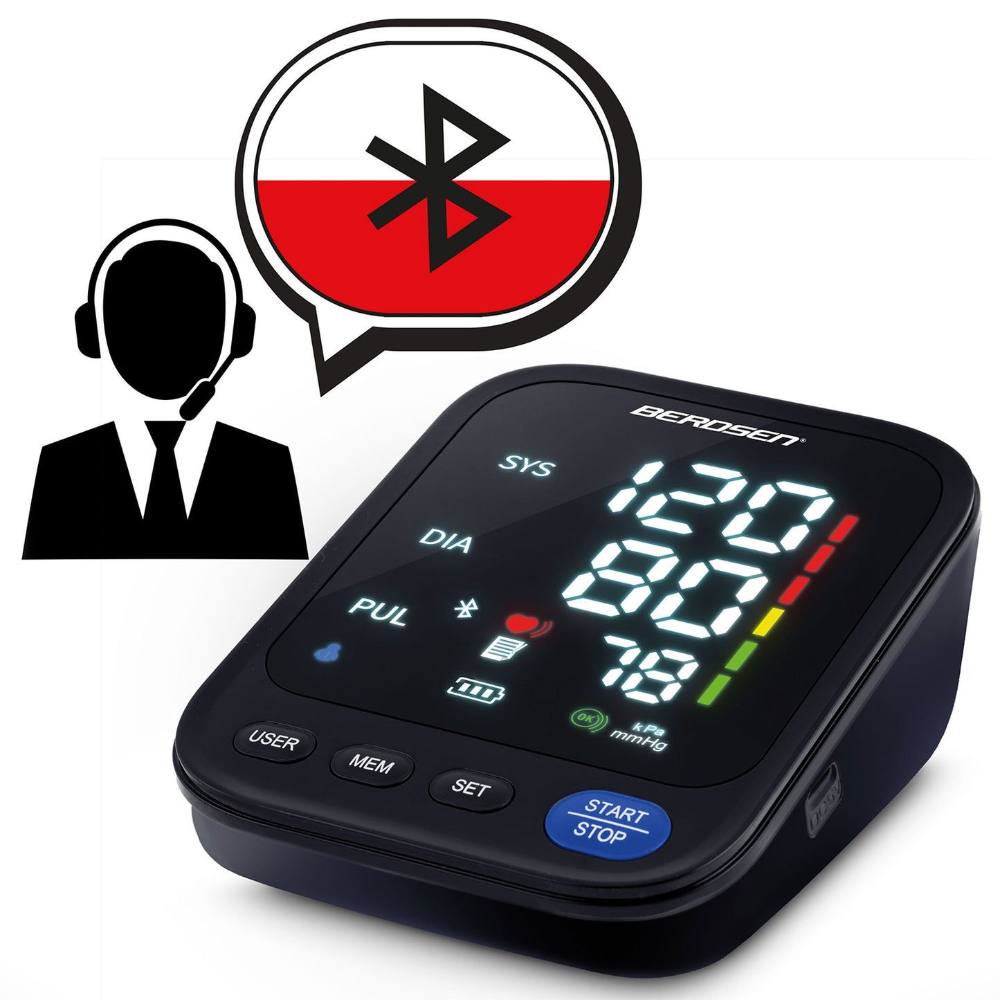 Berdsen BD-123 upper arm blood pressure monitor with Polish messages and Bluetooth