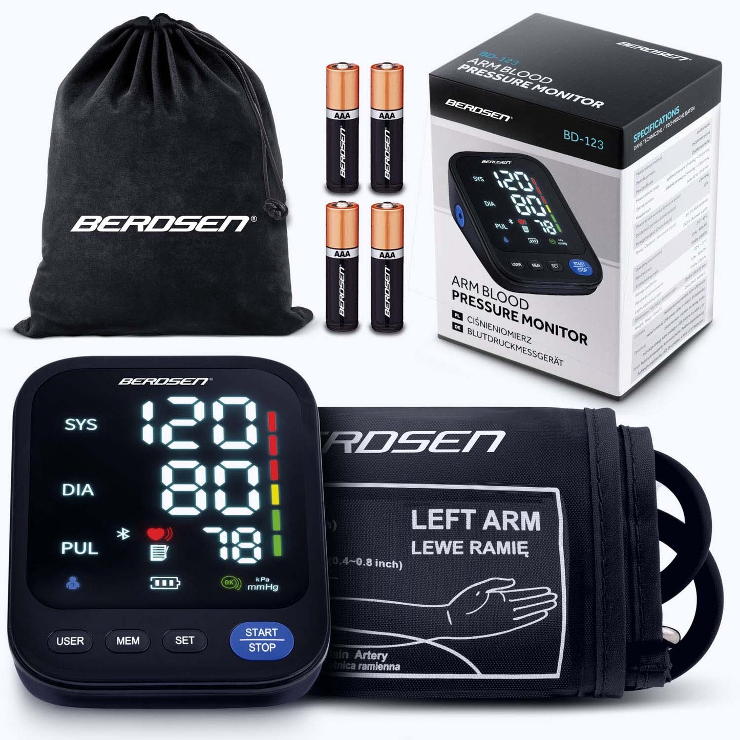 Berdsen BD-123 upper arm blood pressure monitor with Polish messages and Bluetooth