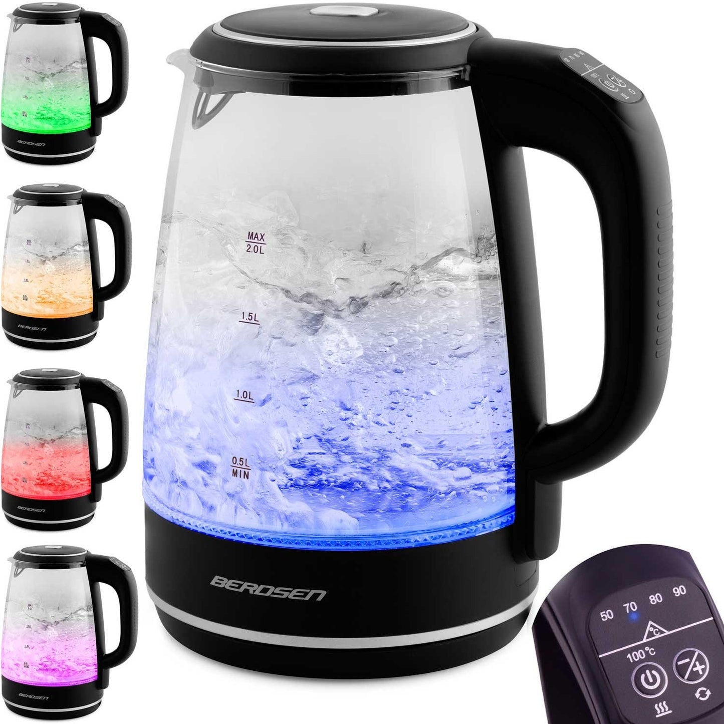 Berdsen BD-702 black glass electric kettle 2L