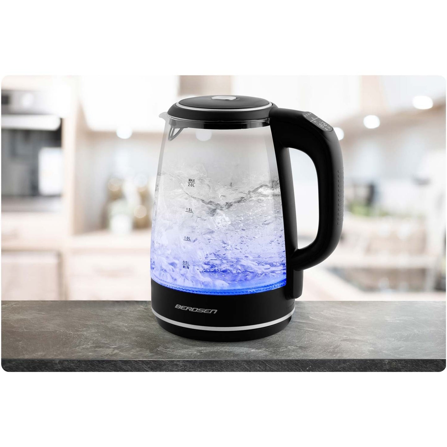 Berdsen BD-702 black glass electric kettle 2L