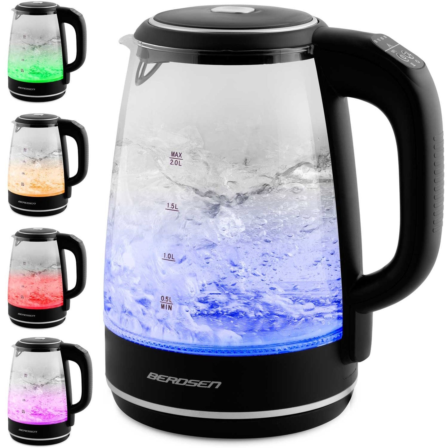 Berdsen BD-702 black glass electric kettle 2L