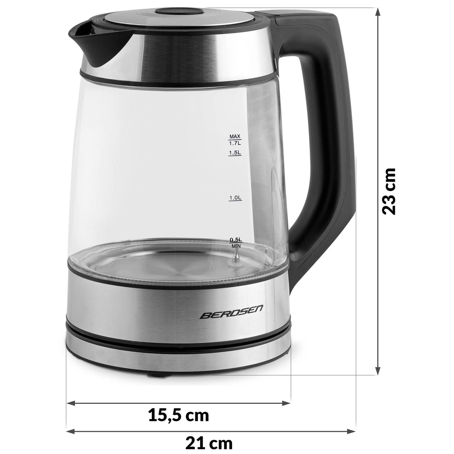 Berdsen BD-704 glass electric kettle 1.7L, black and silver