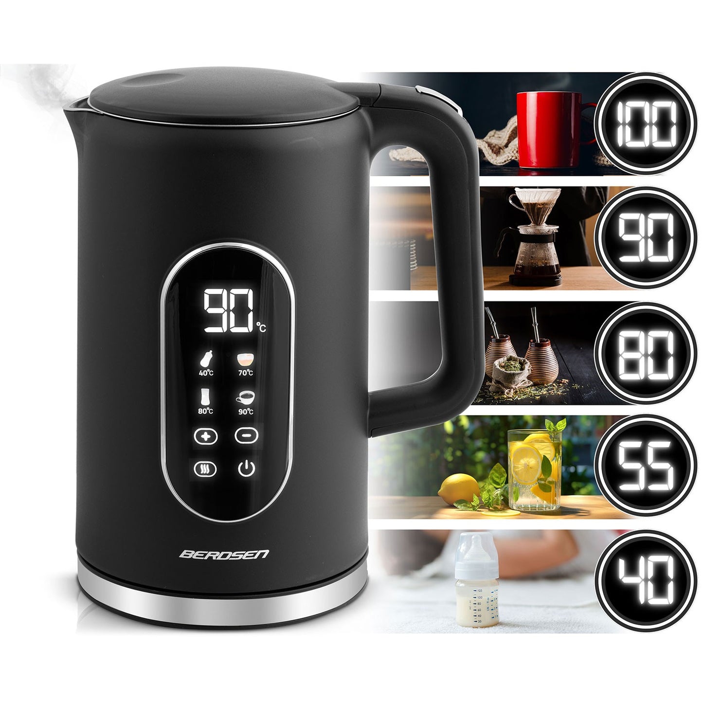 Berdsen BD-712 electric kettle 1.7l, black and silver