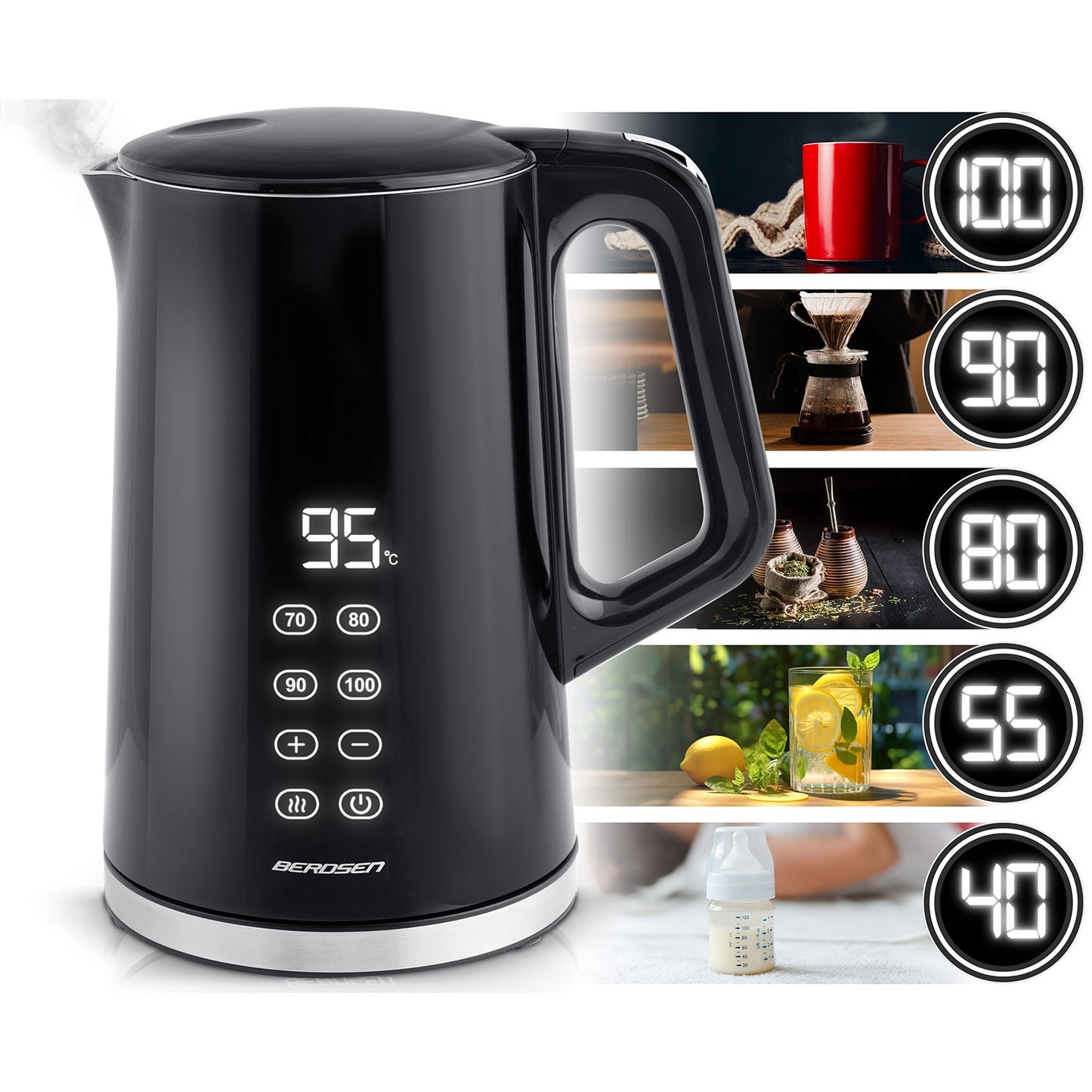Berdsen BD-71 electric kettle 1.7l, black and silver