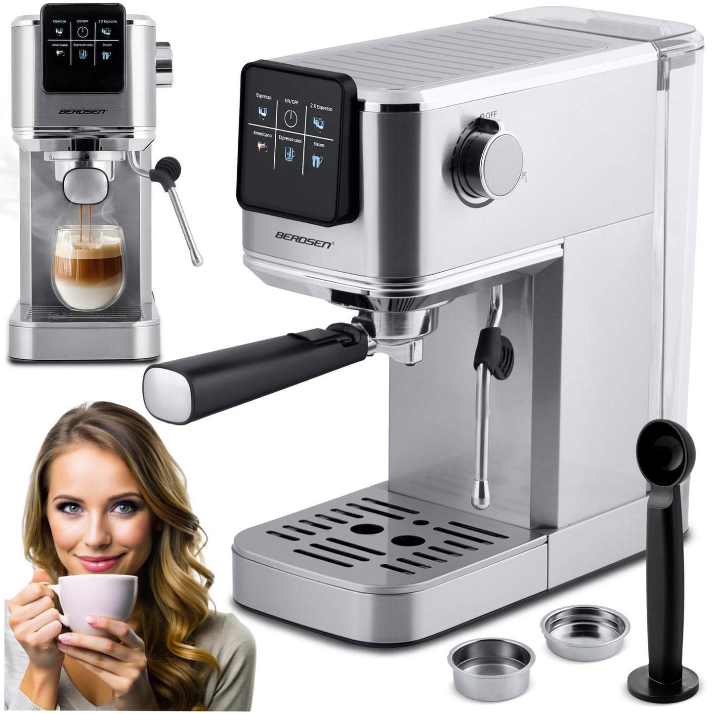Berdsen BD-770 20 bar filter coffee machine, silver