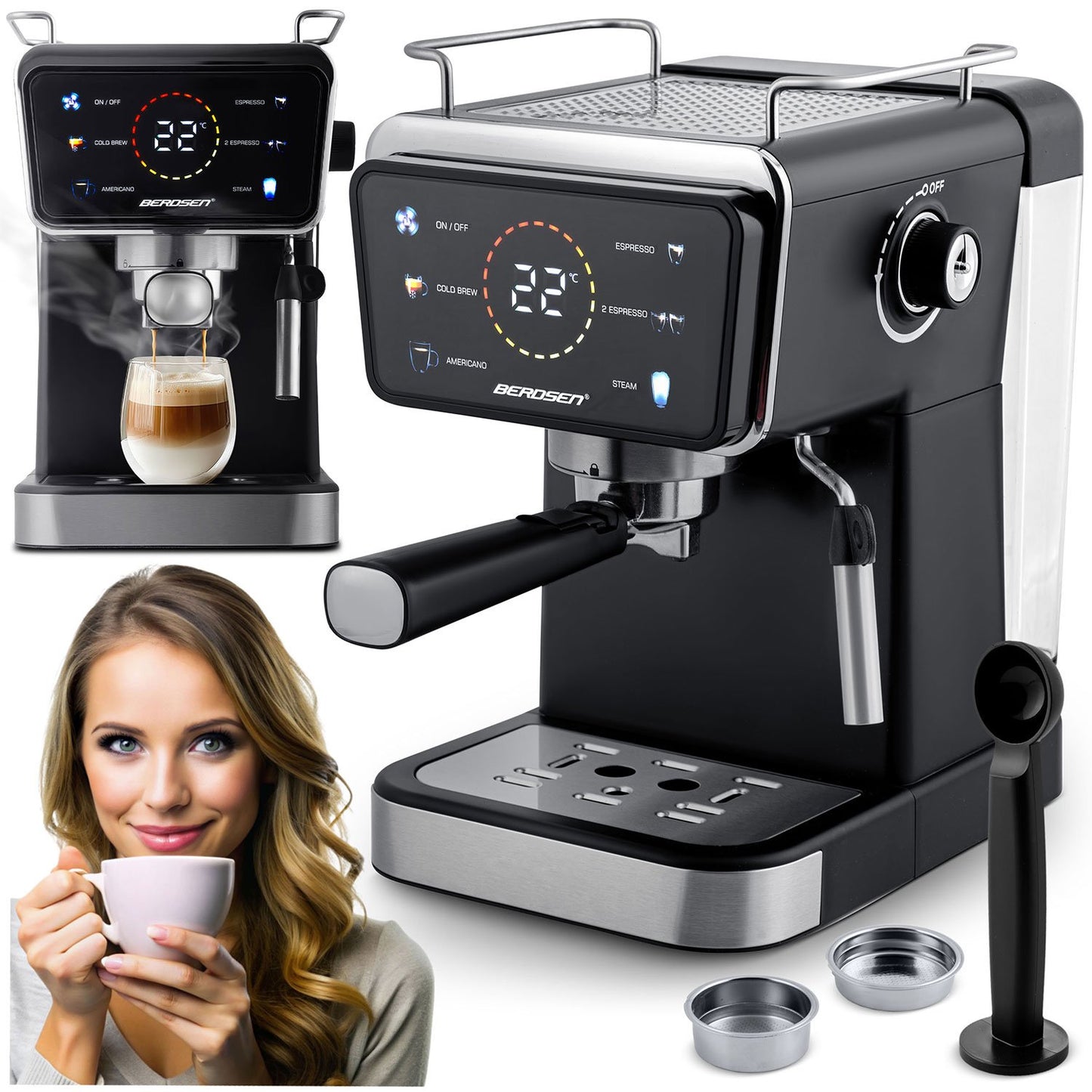 Berdsen BD-771 20 bar coffee machine, black