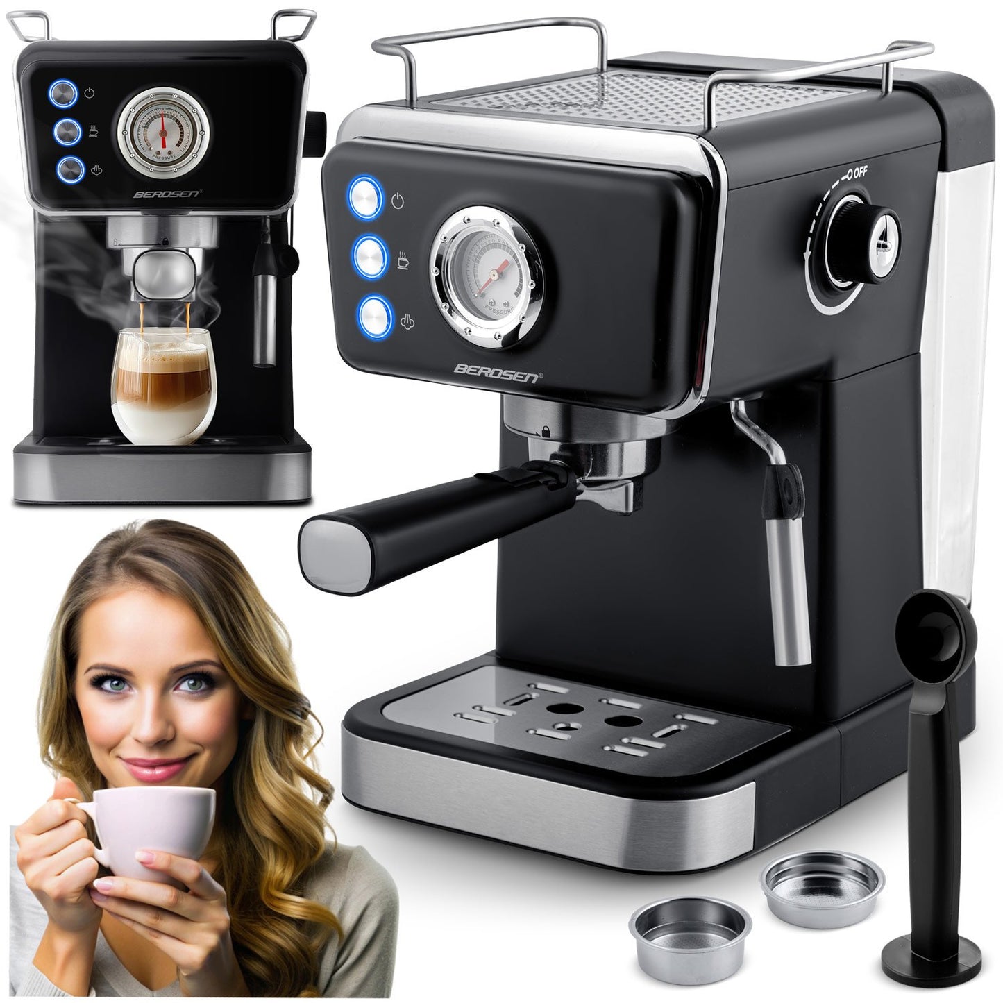 Berdsen BD-772 20 bar coffee machine, black