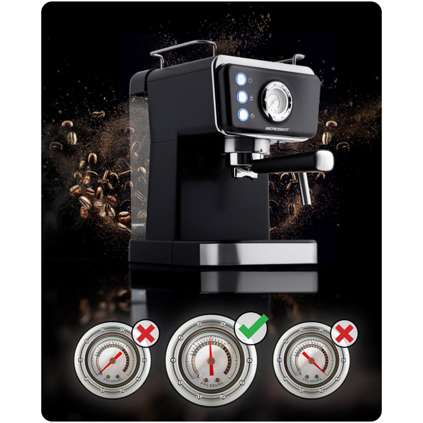 Berdsen BD-772 20 bar coffee machine, black