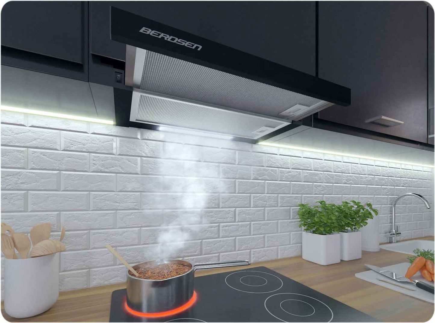 Berdsen BT-230 telescopic kitchen hood, matt black