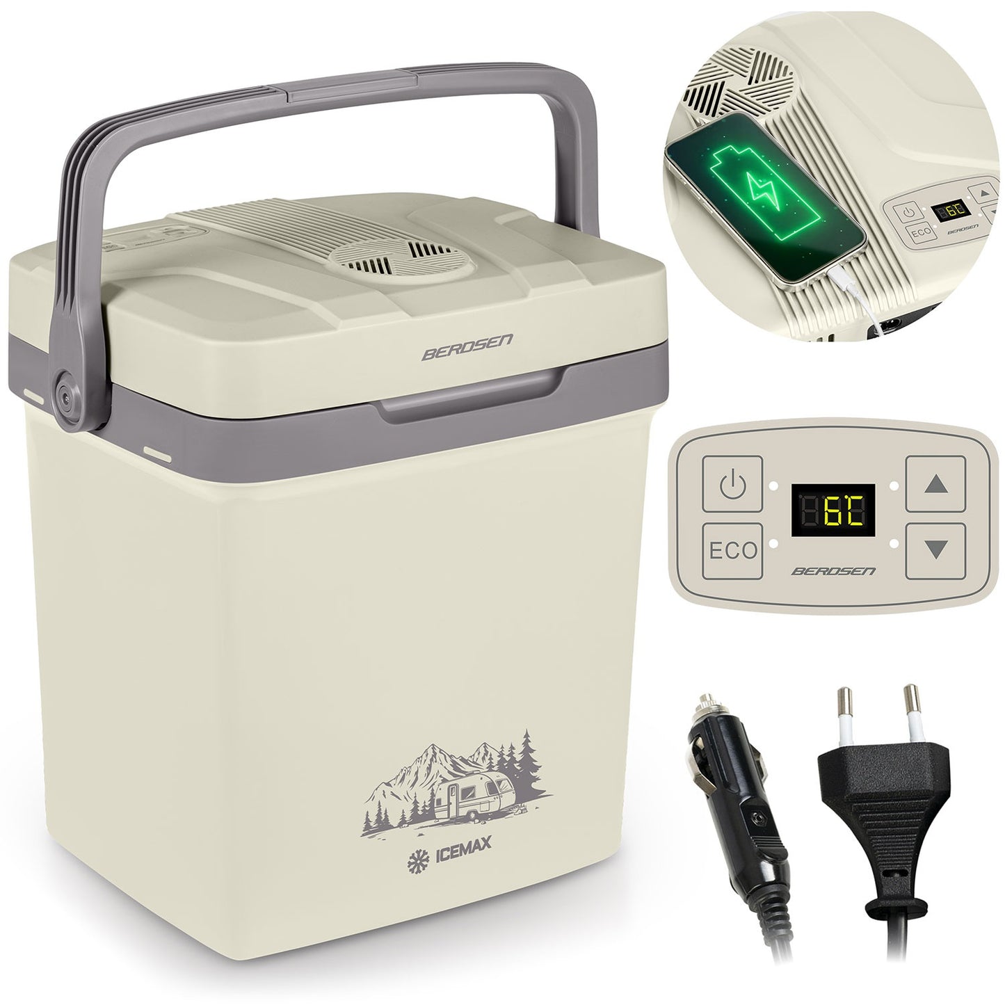 Berdsen Icemax tourist refrigerator 26 liters ECO mode - cream