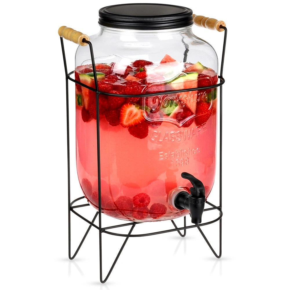 Beverage Dispenser with Spigot and Stand, 8L Glass