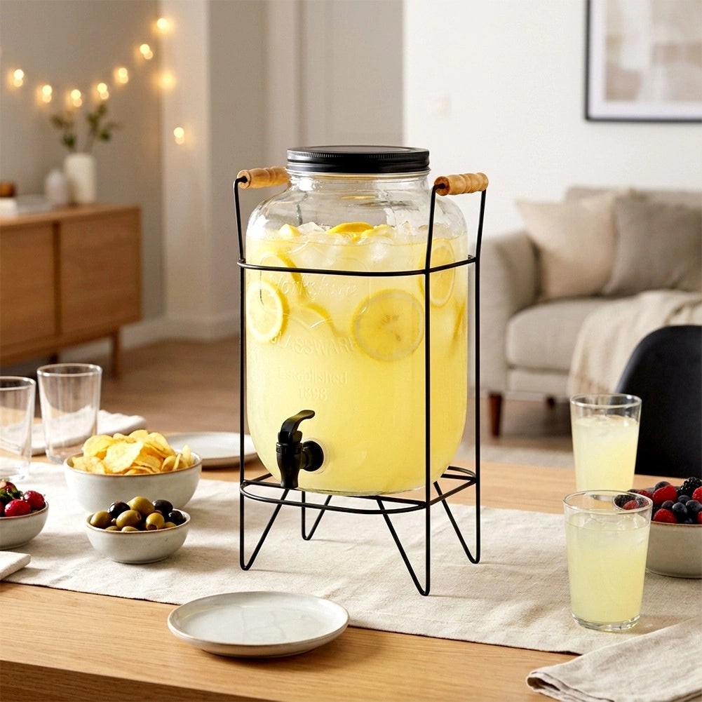 Beverage Dispenser with Spigot and Stand, 8L Glass