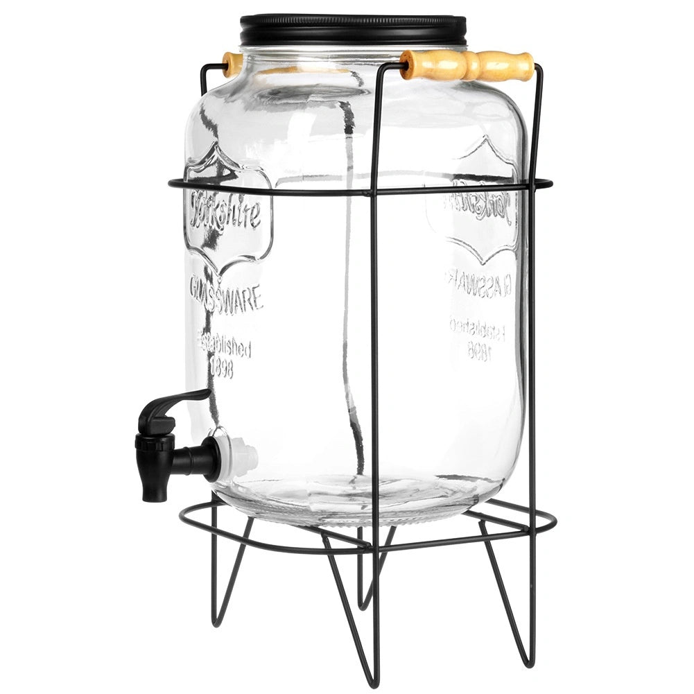 Beverage Dispenser with Spigot and Stand, 8L Glass
