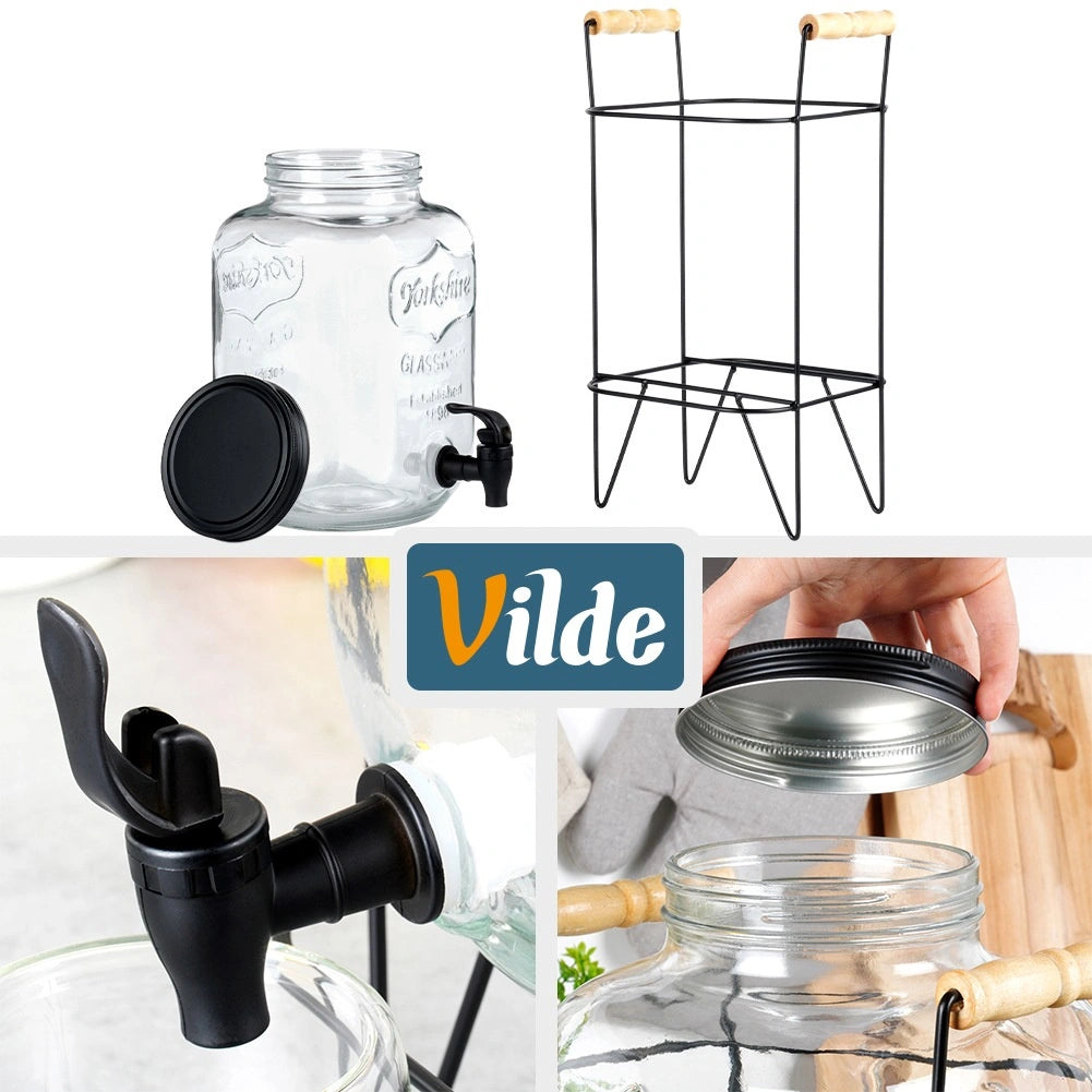 Beverage Dispenser with Spigot and Stand, 8L Glass