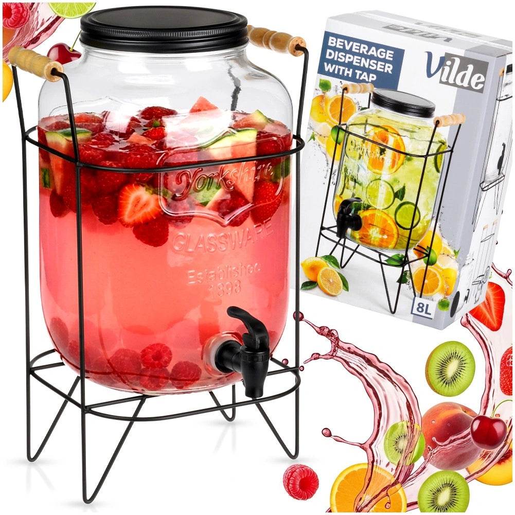 Beverage Dispenser with Spigot and Stand, 8L Glass