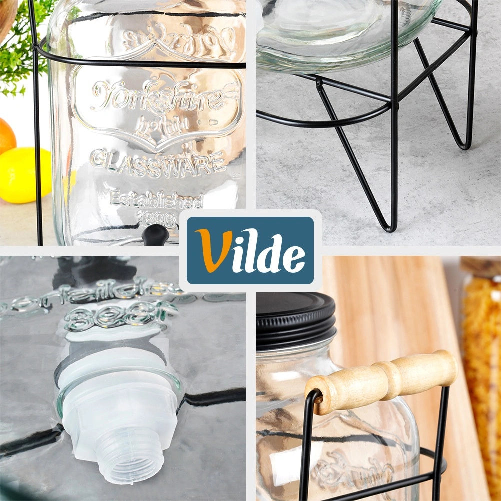 Beverage Dispenser with Spigot and Stand, 8L Glass