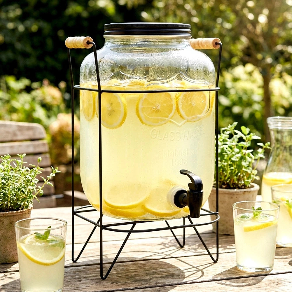 Beverage Dispenser with Spigot and Stand, 8L Glass