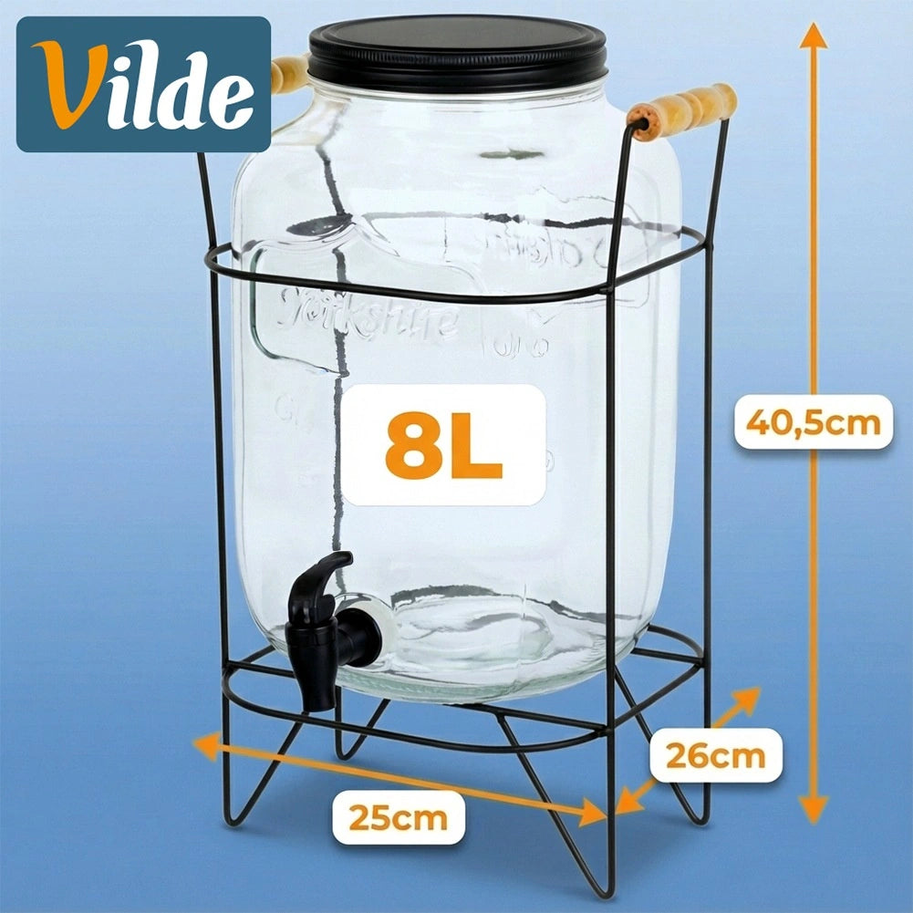 Beverage Dispenser with Spigot and Stand, 8L Glass