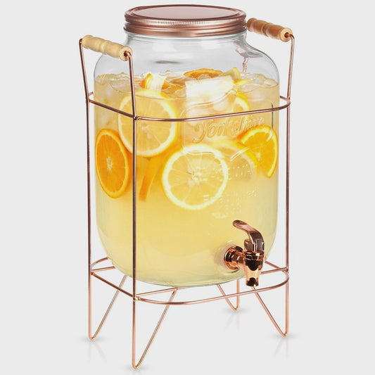 Beverage Dispenser with Tap and Stand, 8L Glass