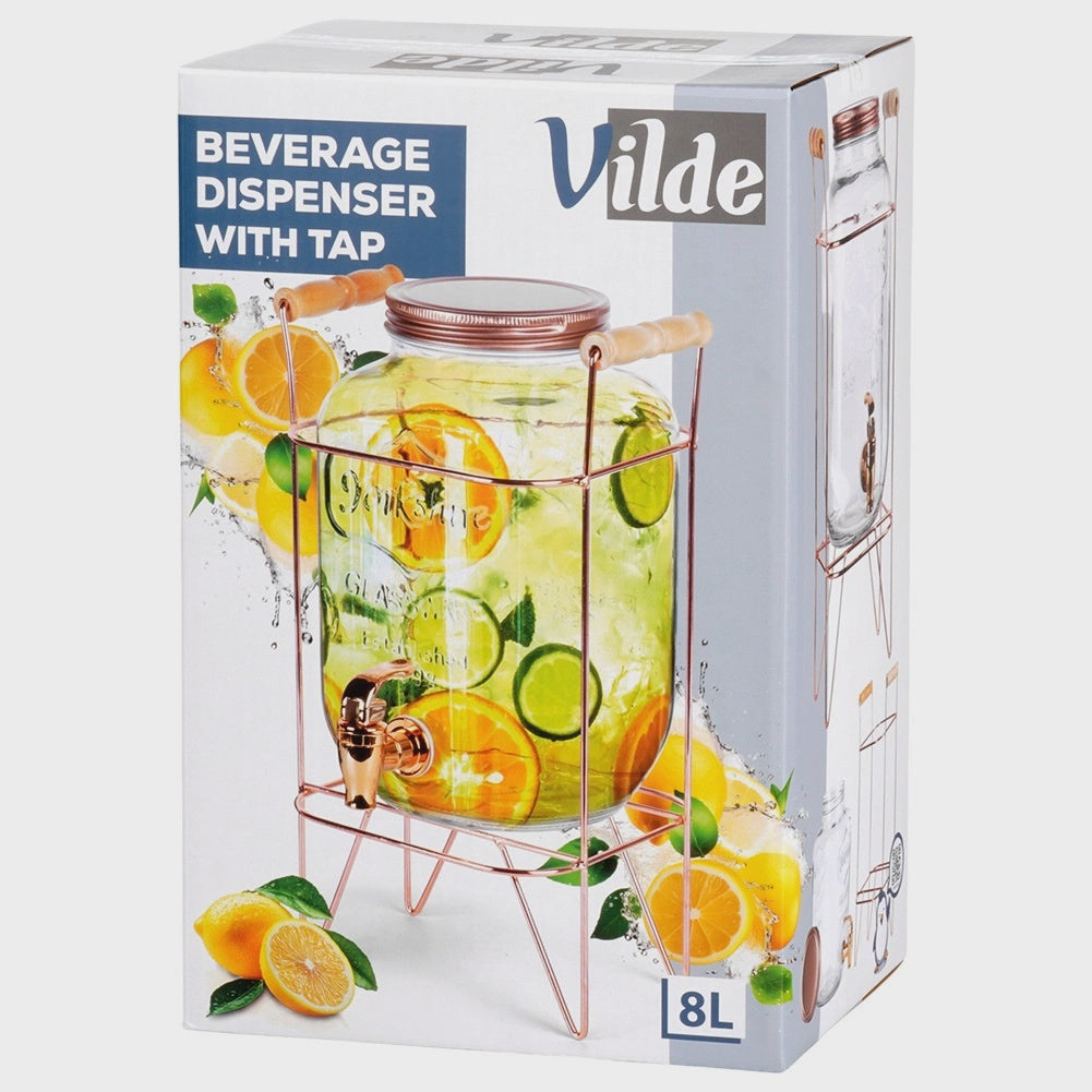 Beverage Dispenser with Tap and Stand, 8L Glass