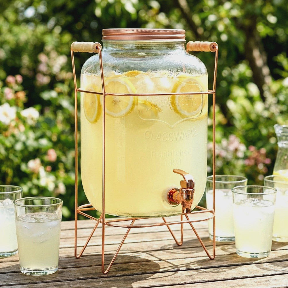 Beverage Dispenser with Tap and Stand, 8L Glass