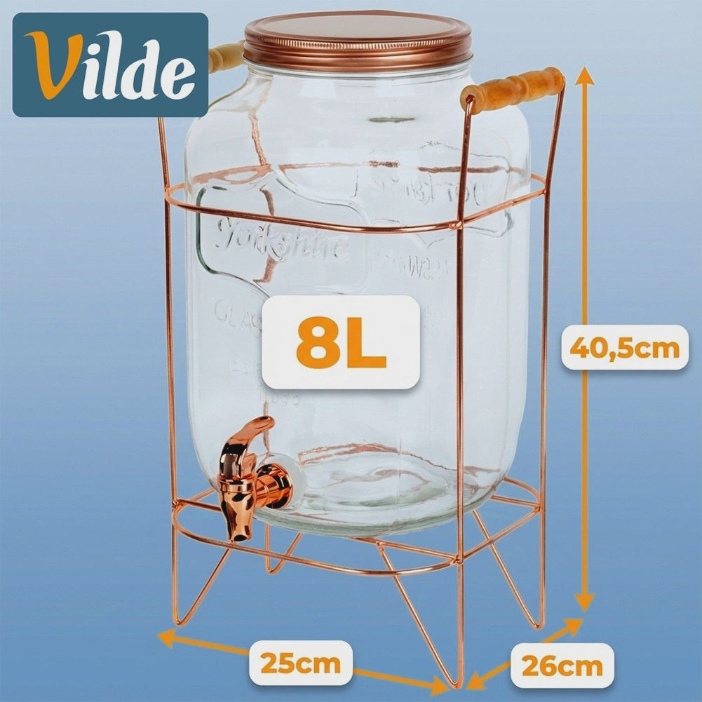 Beverage Dispenser with Tap and Stand, 8L Glass