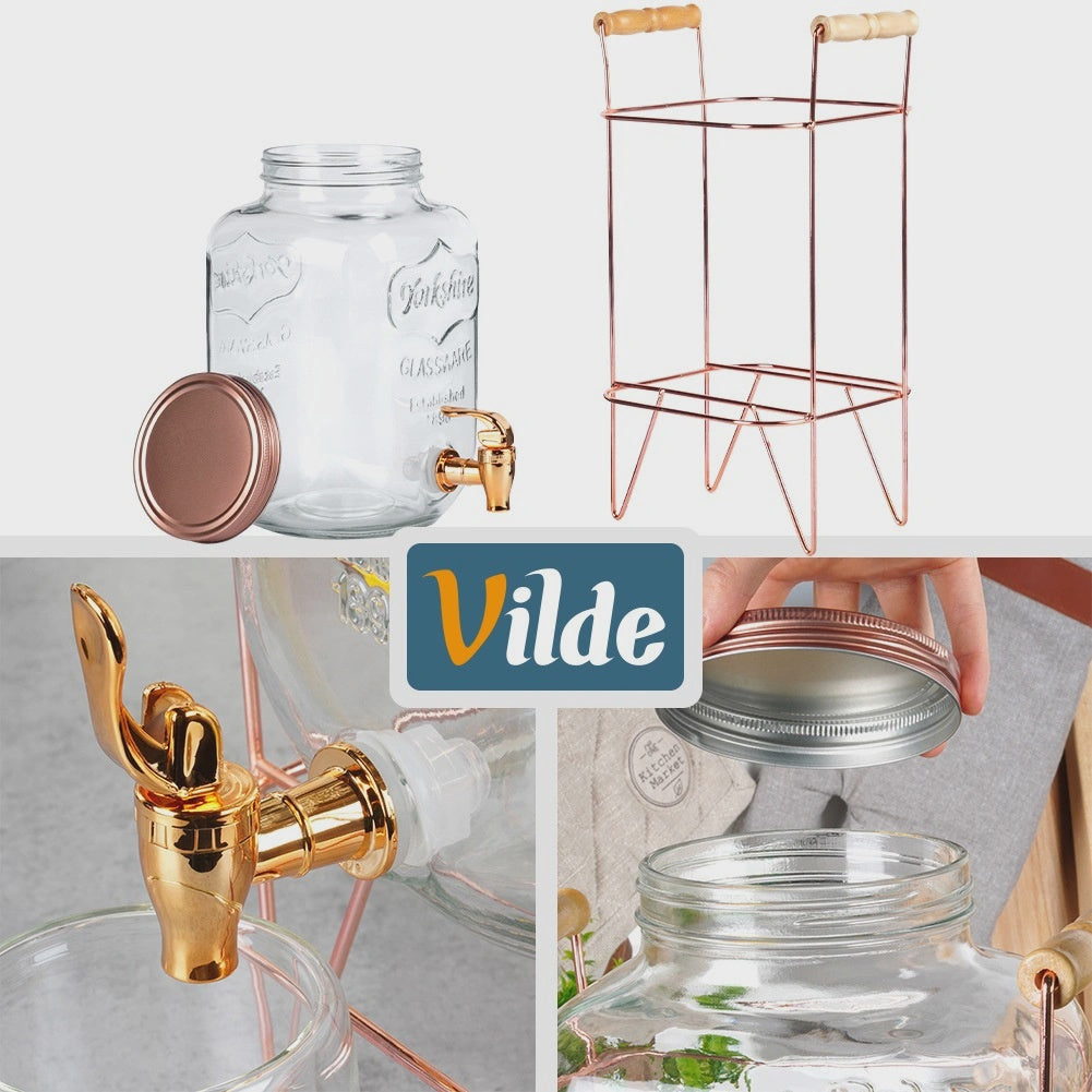 Beverage Dispenser with Tap and Stand, 8L Glass