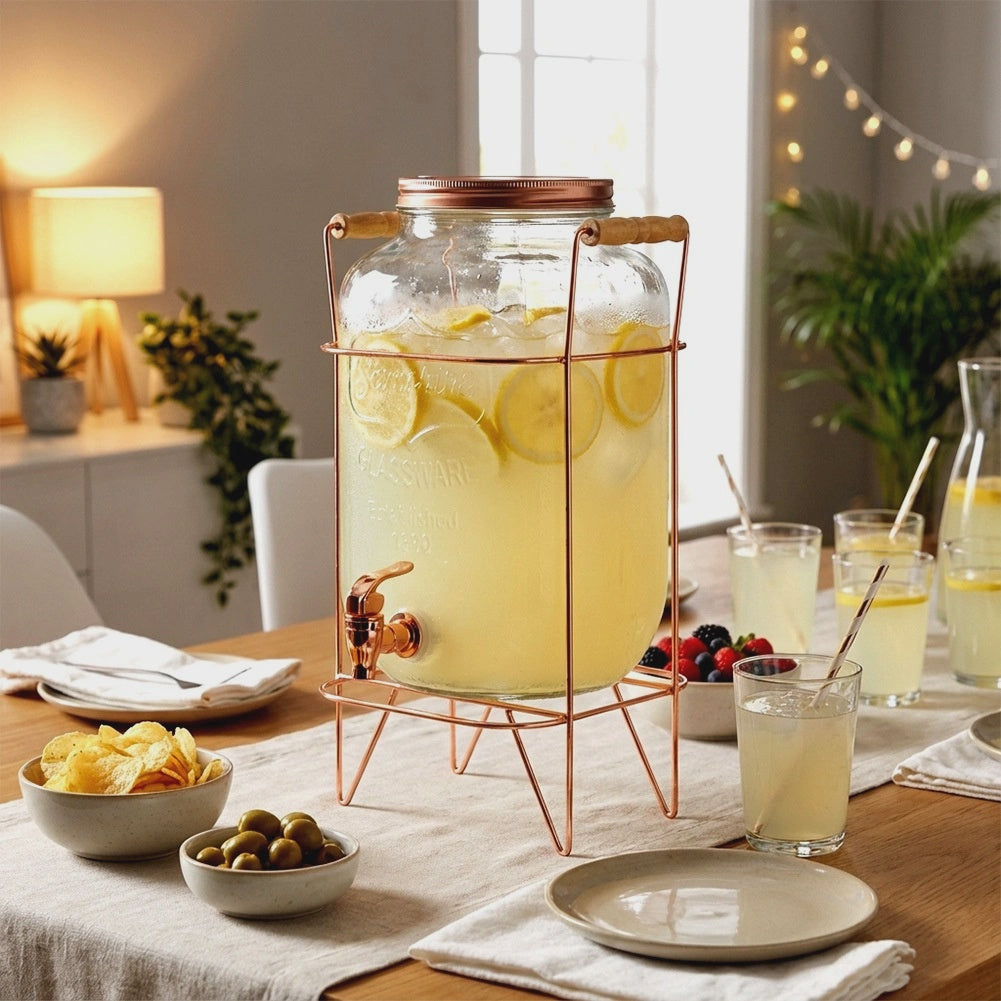 Beverage Dispenser with Tap and Stand, 8L Glass