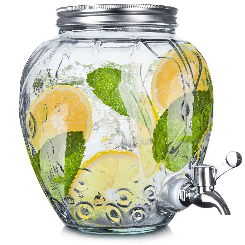 Beverage can strawberry with spigot for lemonade and bonfire