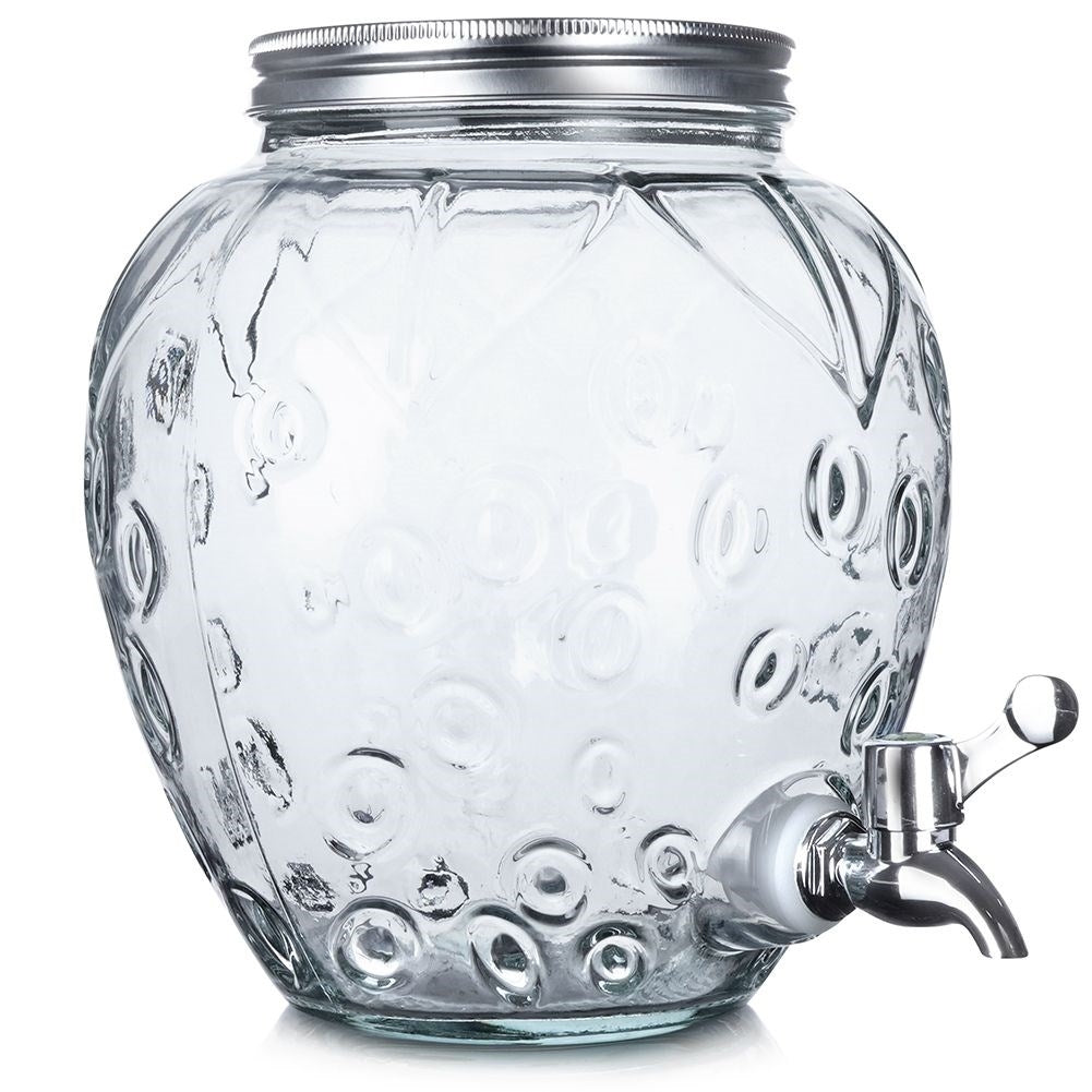 Beverage can strawberry with spigot for lemonade and bonfire