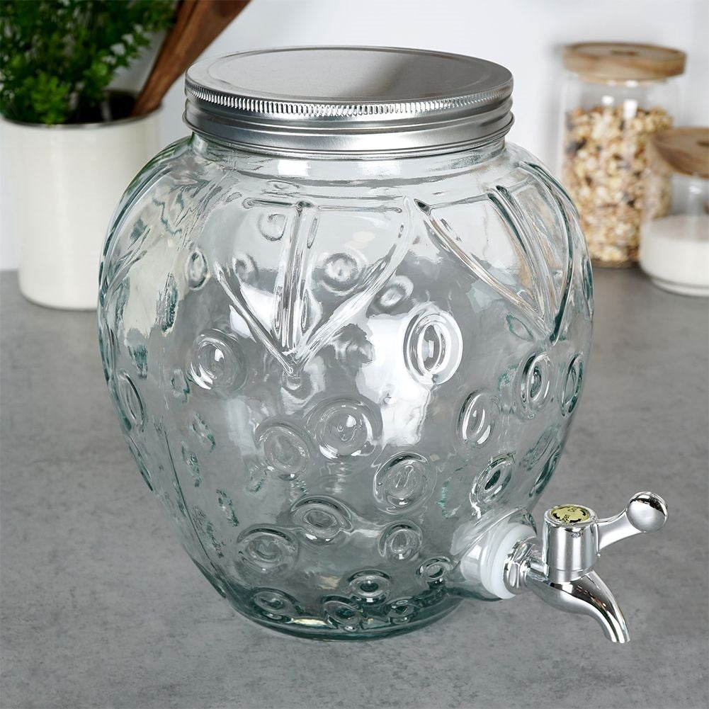 Beverage can strawberry with spigot for lemonade and bonfire