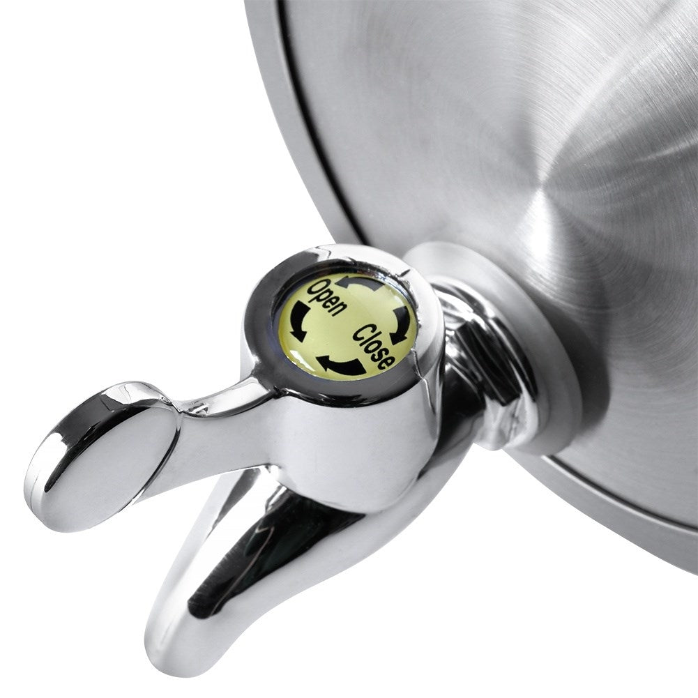 Beverage can with tap for fruit and ice, fridge-friendly