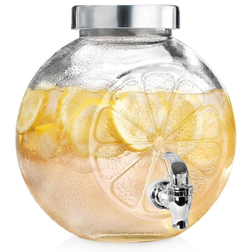 Beverage container with faucet - lemon-shaped serving