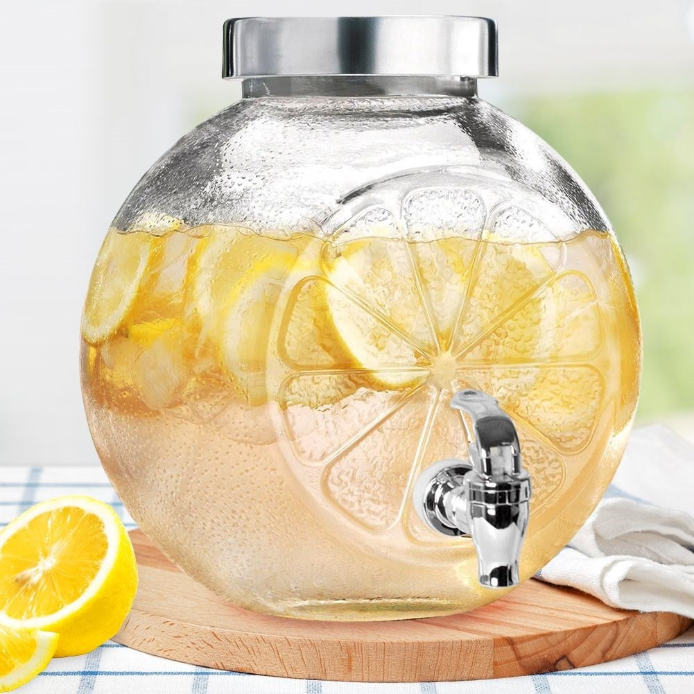 Beverage container with faucet - lemon-shaped serving