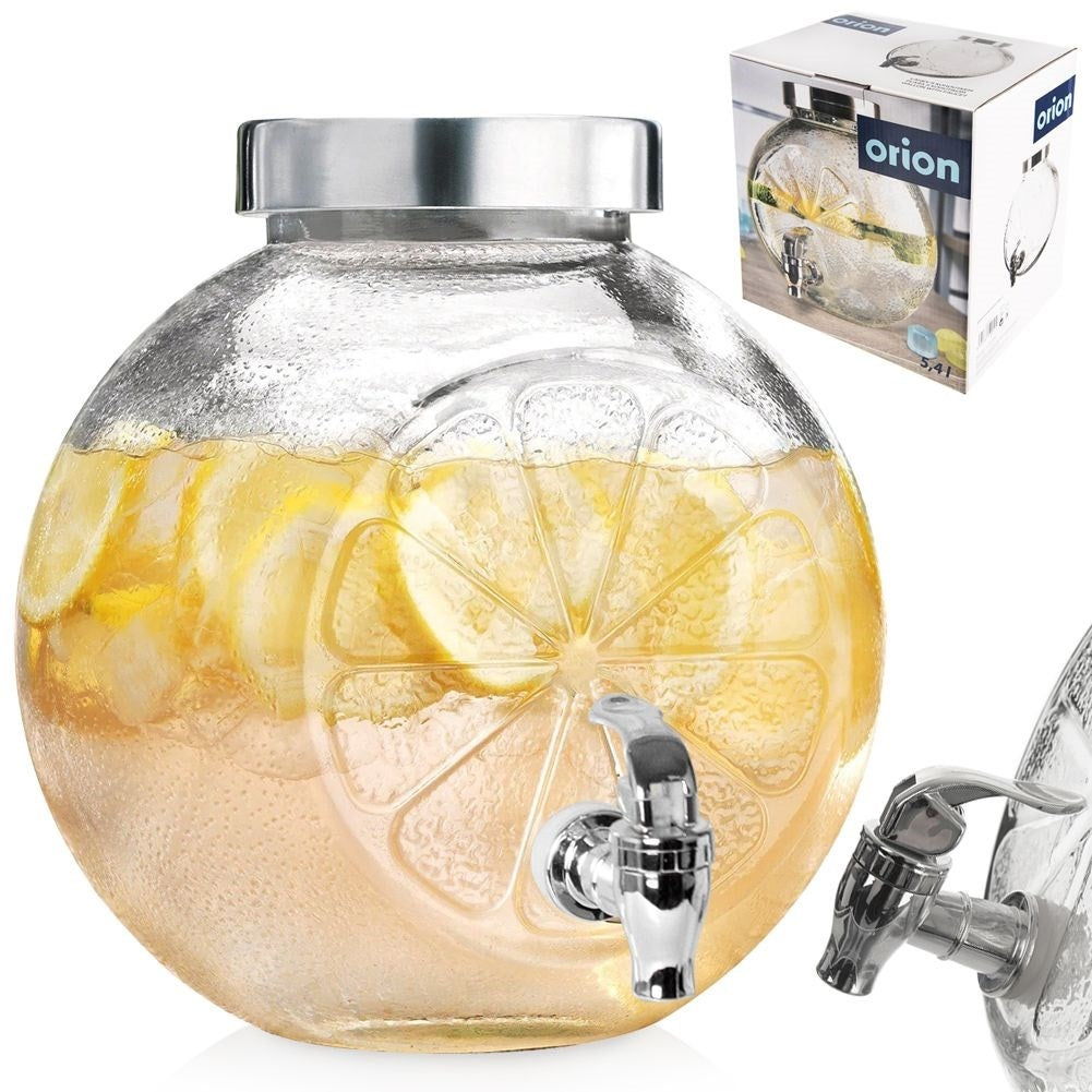 Beverage container with faucet - lemon-shaped serving