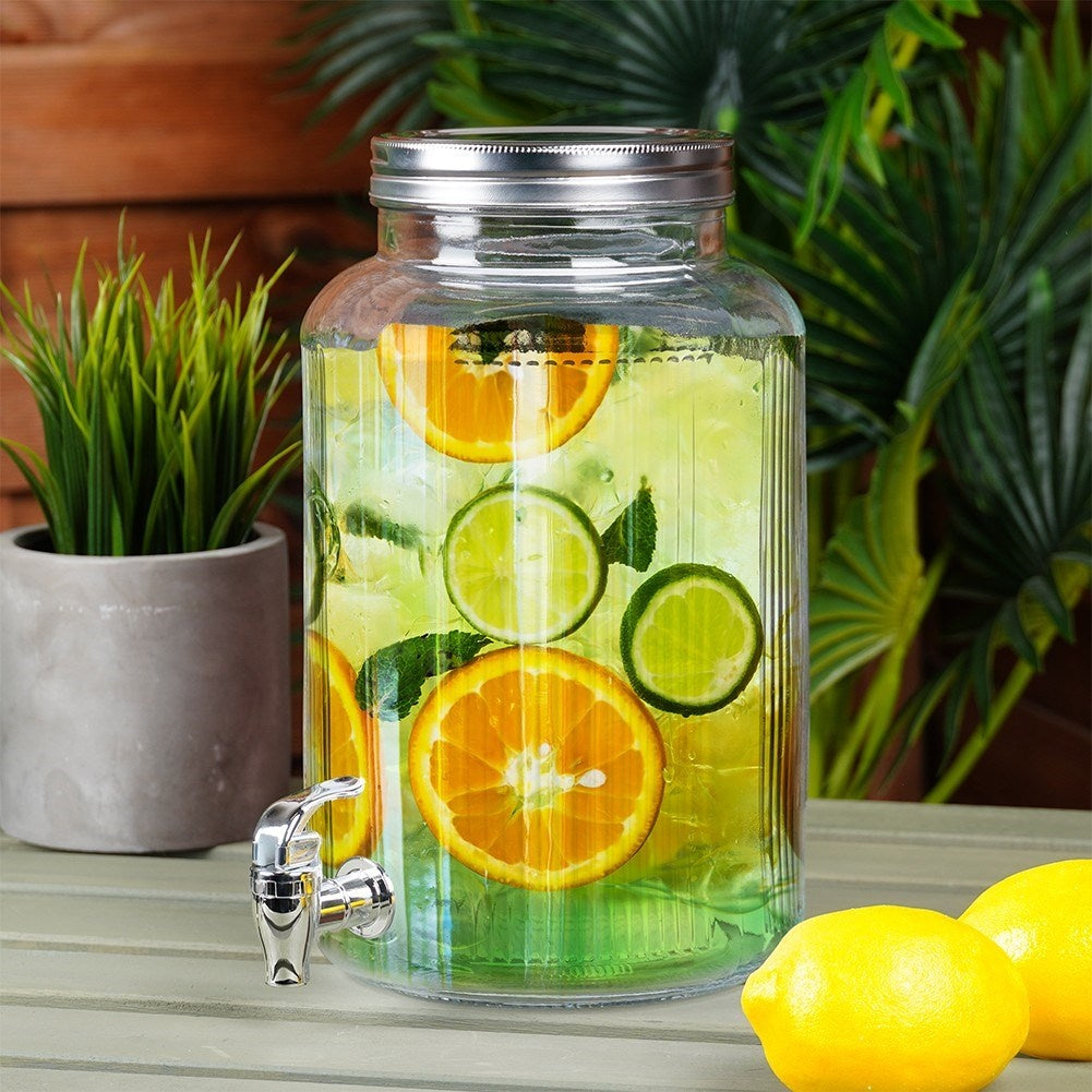 Beverage container with tap for lemonade and bonfire