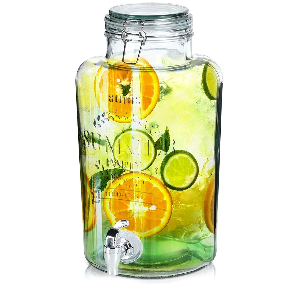 Beverage container with tap for lemonade and bonfire
