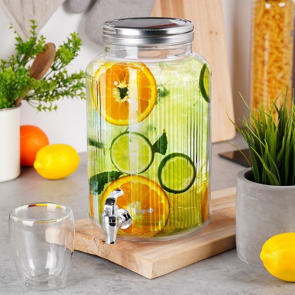 Beverage container with tap for lemonade and bonfire