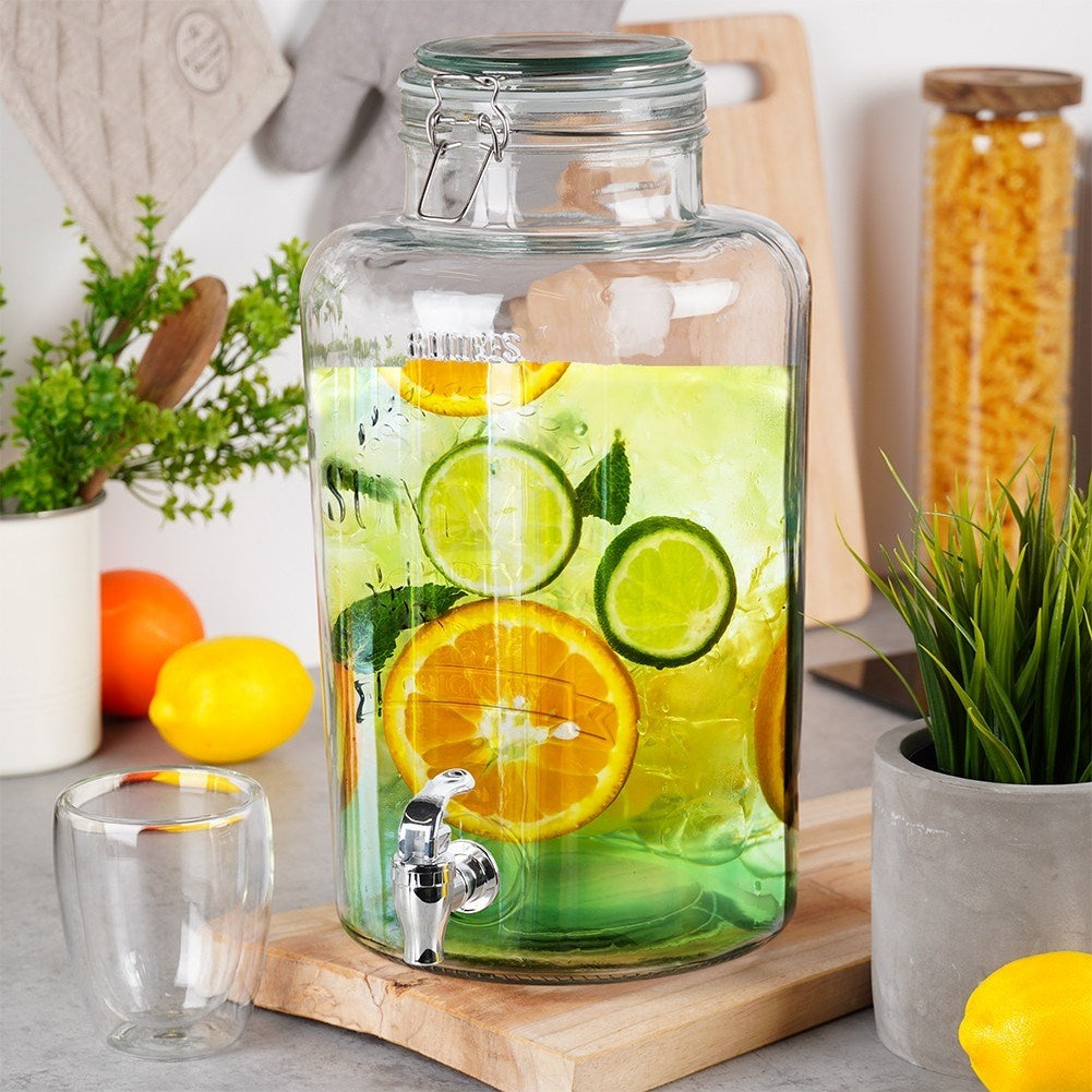 Beverage container with tap for lemonade and bonfire