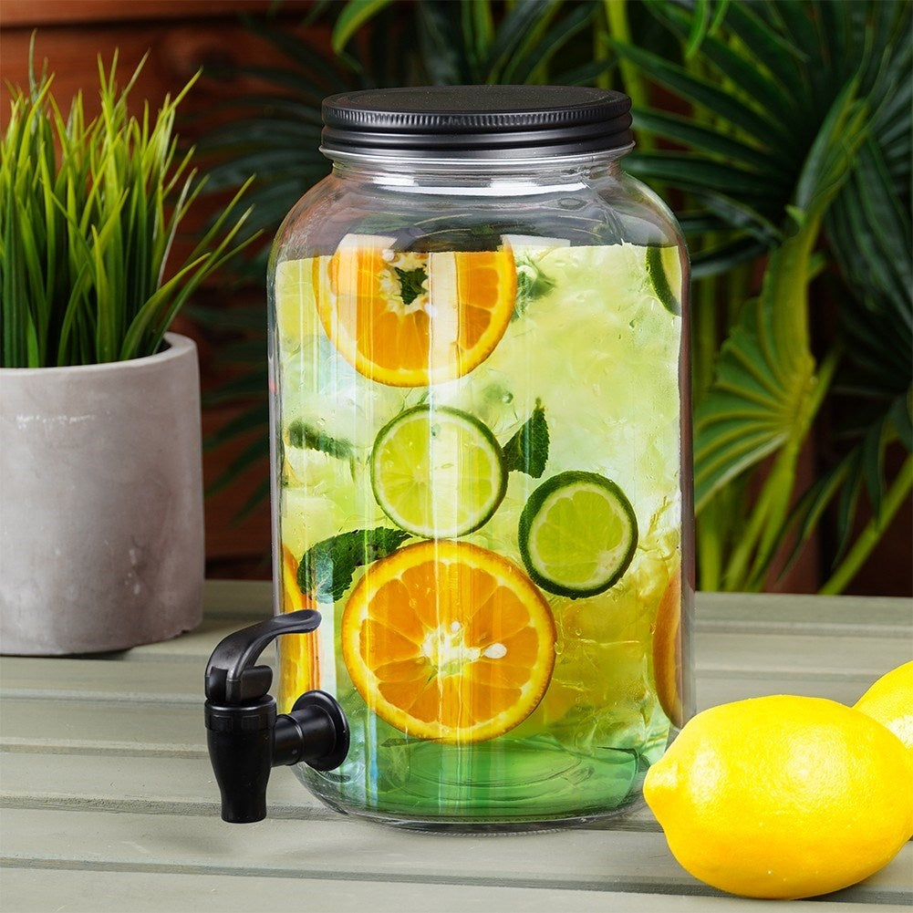 Beverage container with tap for summer lemonade and bonfire